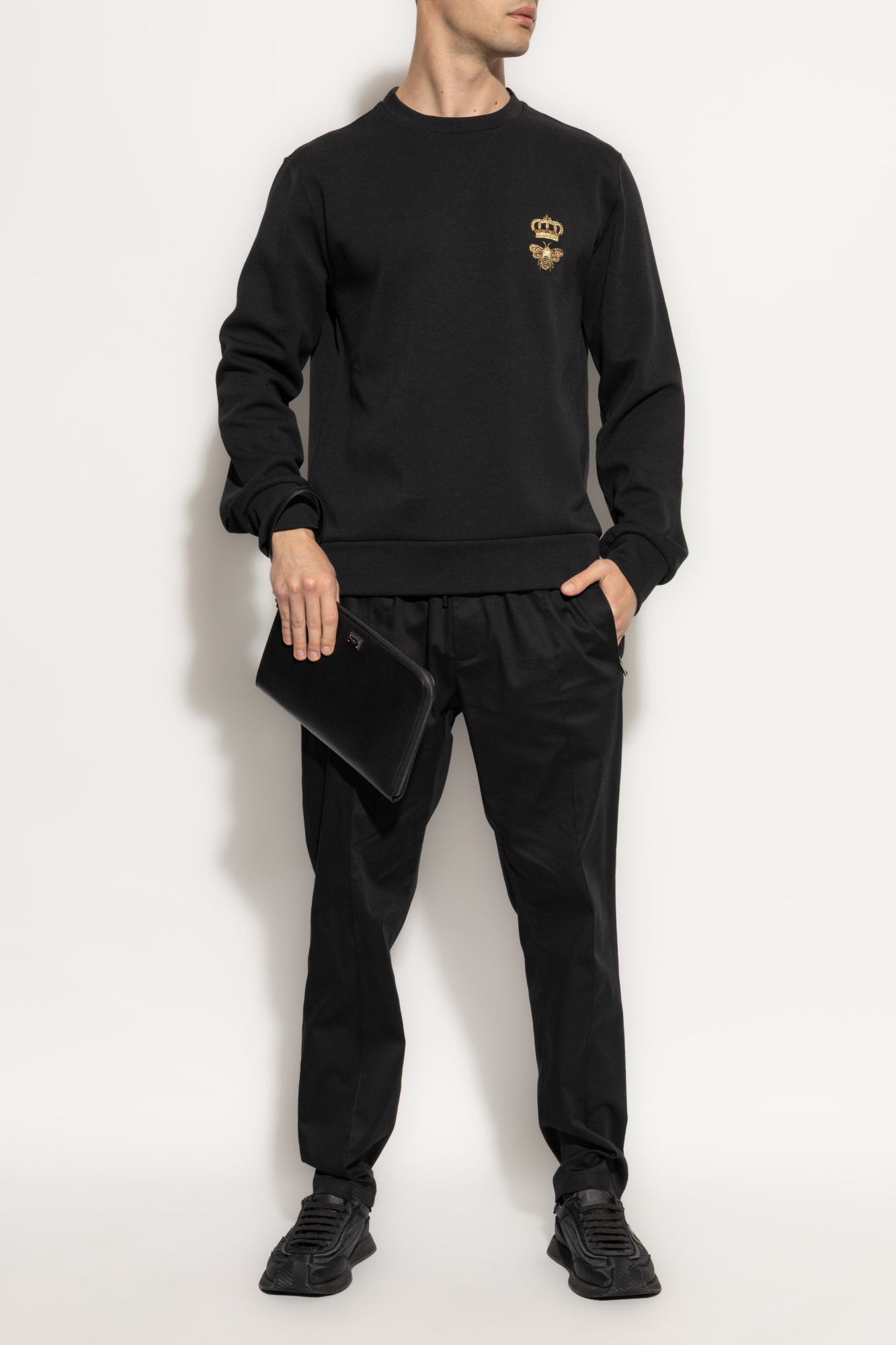 DOLCE&GABBANA クロップドストレッチパンツ ブラック Black wash slim-fit stretch jeans in Multicolor for Men